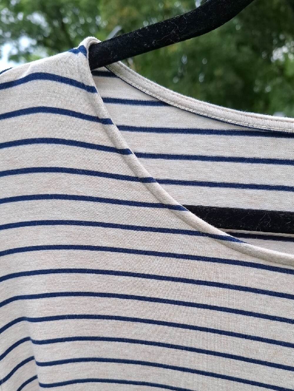 Chico's Navy/Wheat Striped Side-Tie 3/4 Sleeve Top Sz XL - Picture 7 of 9